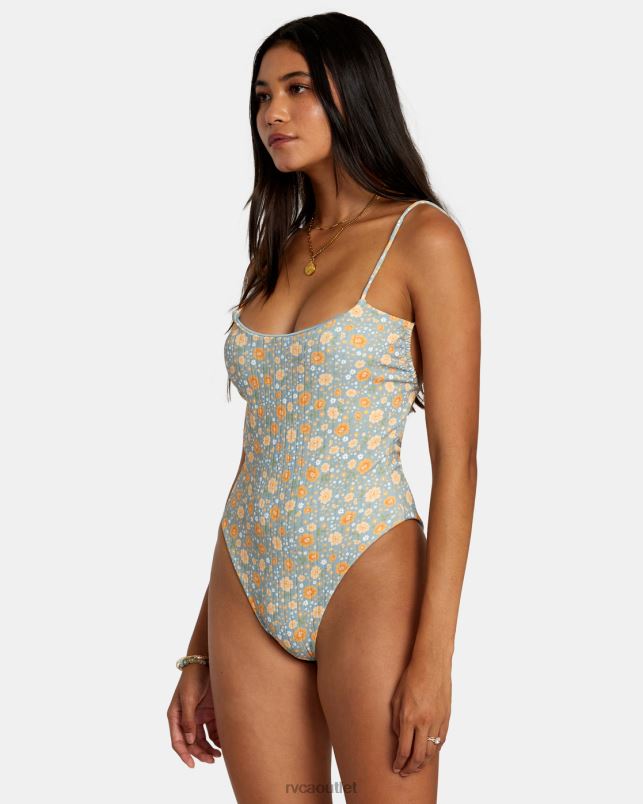 Swim V84B1138 shale RVCA Women Mums Rib One-Piece Swimsuit